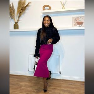 Zara Magenta Straight Slit Midi Skirt